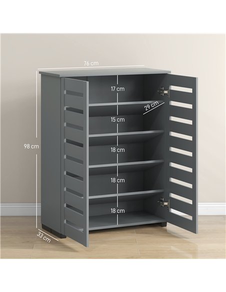 HOMCOM Narrow Shoe Cabinet for Entryway, 5-Tier Slim Shoe Storage Cabinet with 2 Slatted Doors and Adjustable Shelves Grey - pic 207974 | FastDaddyshop