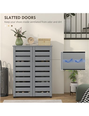 HOMCOM Narrow Shoe Cabinet for Entryway, 5-Tier Slim Shoe Storage Cabinet with 2 Slatted Doors and Adjustable Shelves Grey