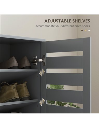 HOMCOM Narrow Shoe Cabinet for Entryway, 5-Tier Slim Shoe Storage Cabinet with 2 Slatted Doors and Adjustable Shelves Grey