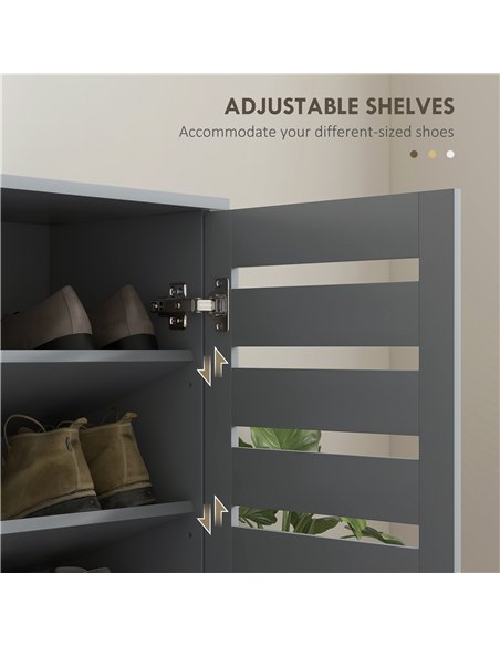 HOMCOM Narrow Shoe Cabinet for Entryway, 5-Tier Slim Shoe Storage Cabinet with 2 Slatted Doors and Adjustable Shelves Grey - pic 207977 | FastDaddyshop