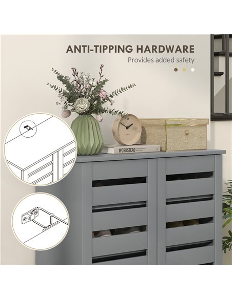HOMCOM Narrow Shoe Cabinet for Entryway, 5-Tier Slim Shoe Storage Cabinet with 2 Slatted Doors and Adjustable Shelves Grey - pic 207978 | FastDaddyshop