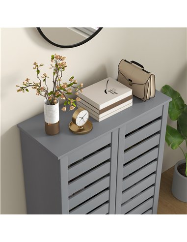 HOMCOM Narrow Shoe Cabinet for Entryway, 5-Tier Slim Shoe Storage Cabinet with 2 Slatted Doors and Adjustable Shelves Grey