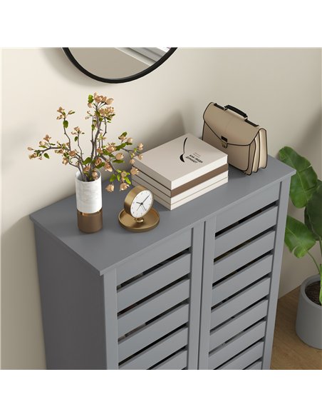 HOMCOM Narrow Shoe Cabinet for Entryway, 5-Tier Slim Shoe Storage Cabinet with 2 Slatted Doors and Adjustable Shelves Grey - pic 207979 | FastDaddyshop