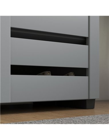 HOMCOM Narrow Shoe Cabinet for Entryway, 5-Tier Slim Shoe Storage Cabinet with 2 Slatted Doors and Adjustable Shelves Grey