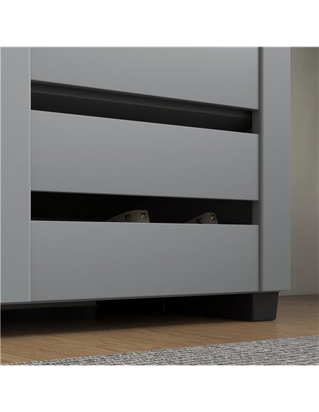 HOMCOM Narrow Shoe Cabinet for Entryway, 5-Tier Slim Shoe Storage Cabinet with 2 Slatted Doors and Adjustable Shelves Grey - pic 207980 | FastDaddyshop