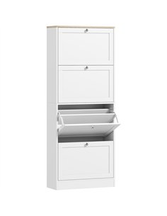 HOMCOM Modern Compact Four-Drawer Shoe Storage Cabinet - White