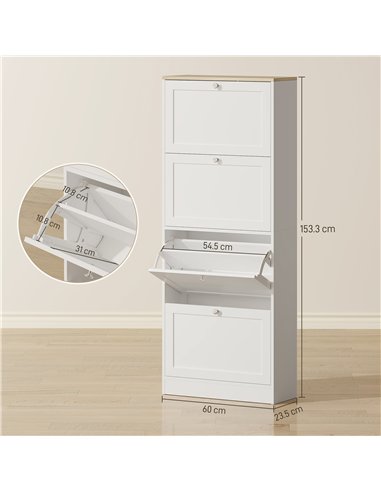 HOMCOM Modern Compact Four-Drawer Shoe Storage Cabinet - White