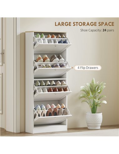 HOMCOM Modern Compact Four-Drawer Shoe Storage Cabinet - White