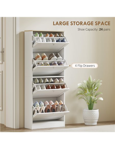 HOMCOM Modern Compact Four-Drawer Shoe Storage Cabinet - White - pic 207984 | FastDaddyshop