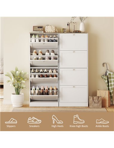HOMCOM Modern Compact Four-Drawer Shoe Storage Cabinet - White