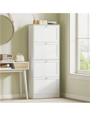 HOMCOM Modern Compact Four-Drawer Shoe Storage Cabinet - White