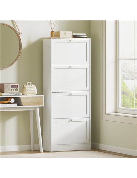 HOMCOM Modern Compact Four-Drawer Shoe Storage Cabinet - White - pic 207988 | FastDaddyshop