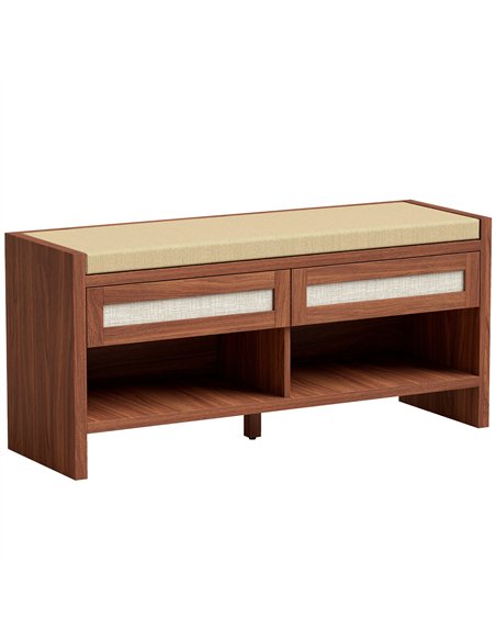 HOMCOM Boho Shoe Bench with 2 Rattan Drawers, Shoe Storage Bench with Cushioned Seat and Open Shelf Brown - pic 207990 | FastDaddyshop