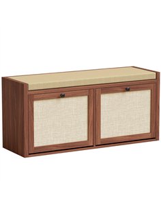 HOMCOM Rattan Shoe Bench with Padded Cushion and 2 Cabinets for Hidden Storage, Brown