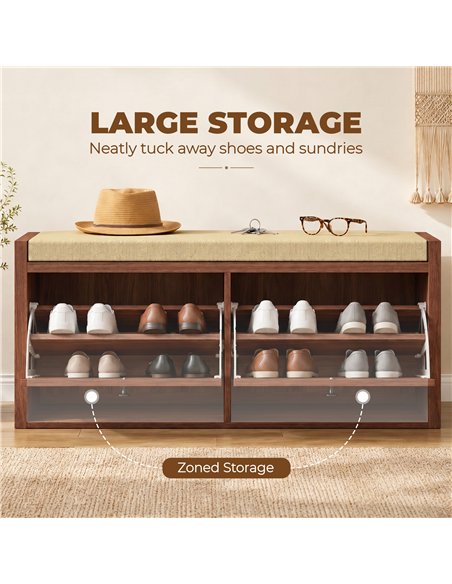 HOMCOM Rattan Shoe Bench with Padded Cushion and 2 Cabinets for Hidden Storage, Brown - pic 208003 | FastDaddyshop