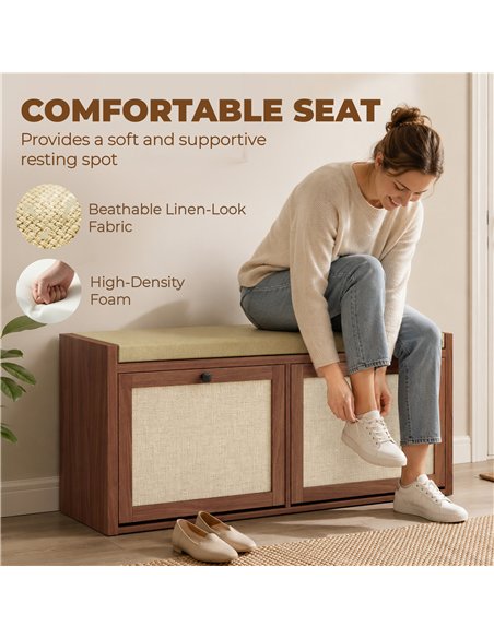 HOMCOM Rattan Shoe Bench with Padded Cushion and 2 Cabinets for Hidden Storage, Brown - pic 208005 | FastDaddyshop