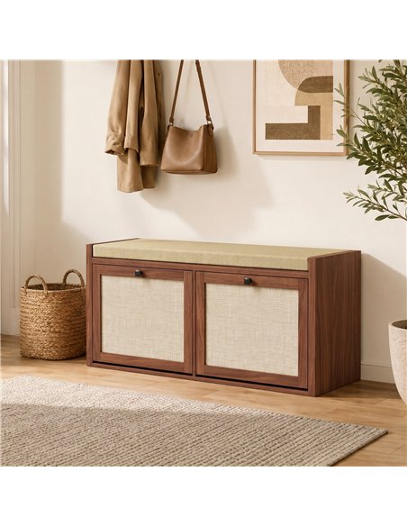 HOMCOM Rattan Shoe Bench with Padded Cushion and 2 Cabinets for Hidden Storage, Brown - pic 208007 | FastDaddyshop
