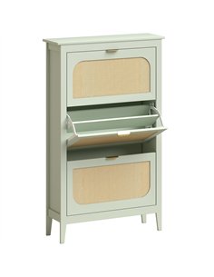 HOMCOM Narrow Shoe Cabinet, Boho Slim Shoe Storage Cabinet with 3 Flip Drawers, Holds 21 Pairs, Light Green