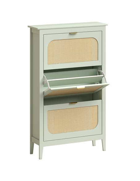 HOMCOM Narrow Shoe Cabinet, Boho Slim Shoe Storage Cabinet with 3 Flip Drawers, Holds 21 Pairs, Light Green - pic 208008 | FastDaddyshop