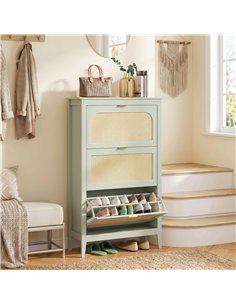 HOMCOM Narrow Shoe Cabinet, Boho Slim Shoe Storage Cabinet with 3 Flip Drawers, Holds 21 Pairs, Light Green 2