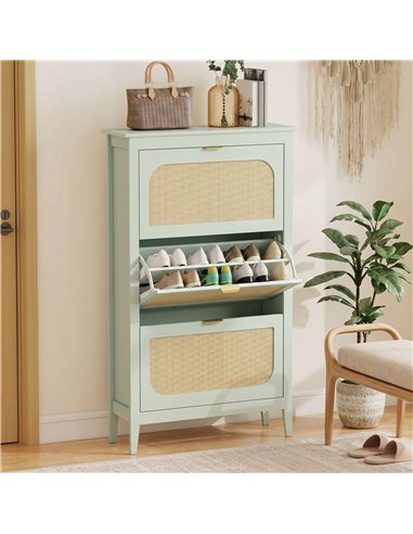 HOMCOM Narrow Shoe Cabinet, Boho Slim Shoe Storage Cabinet with 3 Flip Drawers, Holds 21 Pairs, Light Green