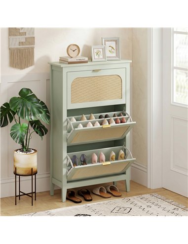 HOMCOM Narrow Shoe Cabinet, Boho Slim Shoe Storage Cabinet with 3 Flip Drawers, Holds 21 Pairs, Light Green