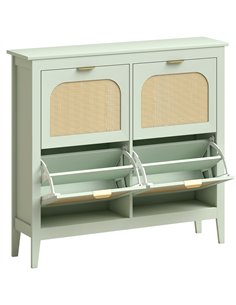 HOMCOM Narrow Shoe Cabinet, Boho Slim Shoe Storage Cabinet with 4 Flip Drawers, Holds 20 Pairs, Light Green