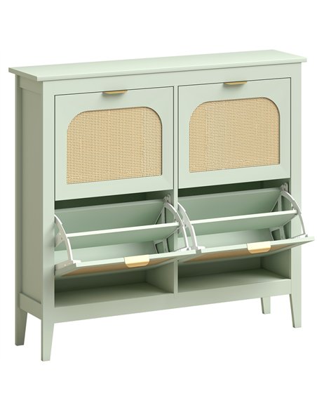 HOMCOM Narrow Shoe Cabinet, Boho Slim Shoe Storage Cabinet with 4 Flip Drawers, Holds 20 Pairs, Light Green - pic 208017 | FastDaddyshop