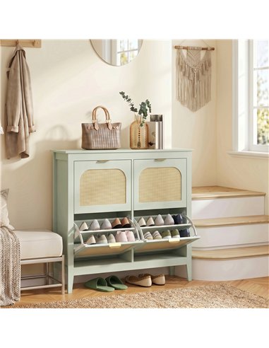 HOMCOM Narrow Shoe Cabinet, Boho Slim Shoe Storage Cabinet with 4 Flip Drawers, Holds 20 Pairs, Light Green