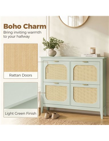 HOMCOM Narrow Shoe Cabinet, Boho Slim Shoe Storage Cabinet with 4 Flip Drawers, Holds 20 Pairs, Light Green