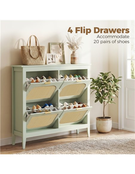 HOMCOM Narrow Shoe Cabinet, Boho Slim Shoe Storage Cabinet with 4 Flip Drawers, Holds 20 Pairs, Light Green - pic 208021 | FastDaddyshop