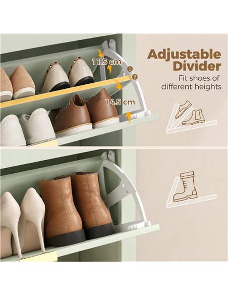 HOMCOM Narrow Shoe Cabinet, Boho Slim Shoe Storage Cabinet with 4 Flip Drawers, Holds 20 Pairs, Light Green - pic 208022 | FastDaddyshop