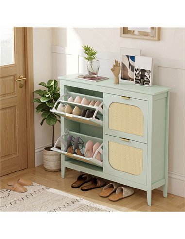 HOMCOM Narrow Shoe Cabinet, Boho Slim Shoe Storage Cabinet with 4 Flip Drawers, Holds 20 Pairs, Light Green
