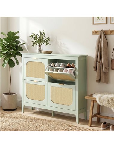 HOMCOM Narrow Shoe Cabinet, Boho Slim Shoe Storage Cabinet with 4 Flip Drawers, Holds 20 Pairs, Light Green