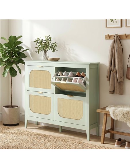 HOMCOM Narrow Shoe Cabinet, Boho Slim Shoe Storage Cabinet with 4 Flip Drawers, Holds 20 Pairs, Light Green - pic 208025 | FastDaddyshop