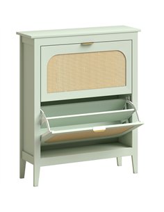 HOMCOM Narrow Shoe Cabinet, Boho Slim Shoe Storage Cabinet with 2 Flip Drawers, Holds 14 Pairs, Light Green
