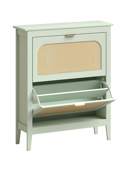 HOMCOM Narrow Shoe Cabinet, Boho Slim Shoe Storage Cabinet with 2 Flip Drawers, Holds 14 Pairs, Light Green - pic 208026 | FastDaddyshop