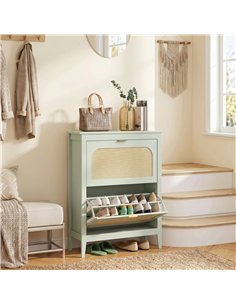 HOMCOM Narrow Shoe Cabinet, Boho Slim Shoe Storage Cabinet with 2 Flip Drawers, Holds 14 Pairs, Light Green 2