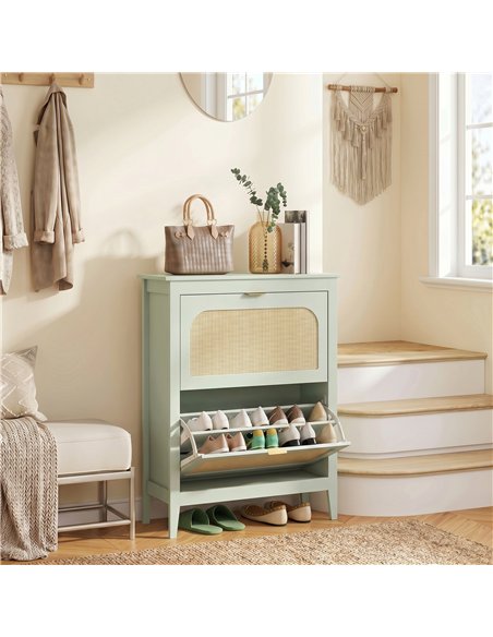 HOMCOM Narrow Shoe Cabinet, Boho Slim Shoe Storage Cabinet with 2 Flip Drawers, Holds 14 Pairs, Light Green - pic 208027 | FastDaddyshop