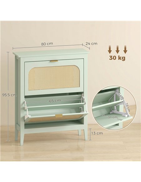 HOMCOM Narrow Shoe Cabinet, Boho Slim Shoe Storage Cabinet with 2 Flip Drawers, Holds 14 Pairs, Light Green - pic 208028 | FastDaddyshop