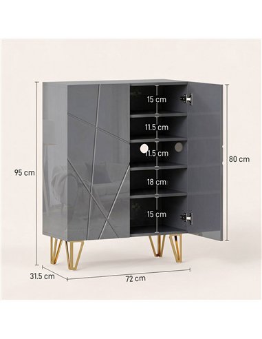 HOMCOM Narrow Shoe Storage Cabinet with Soft-Close Hinges and Adjustable Shelves for 15-20 Pairs of Shoes, Grey
