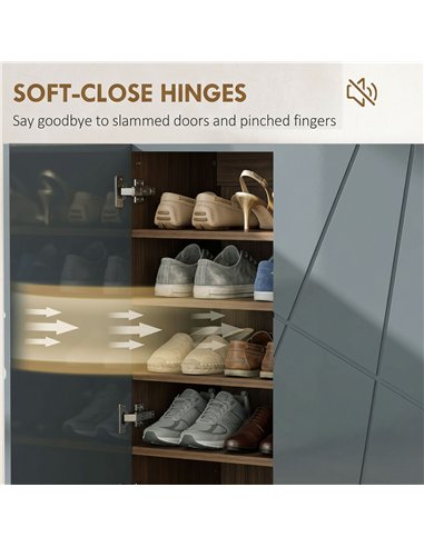 HOMCOM Narrow Shoe Storage Cabinet with Soft-Close Hinges and Adjustable Shelves for 15-20 Pairs of Shoes, Grey