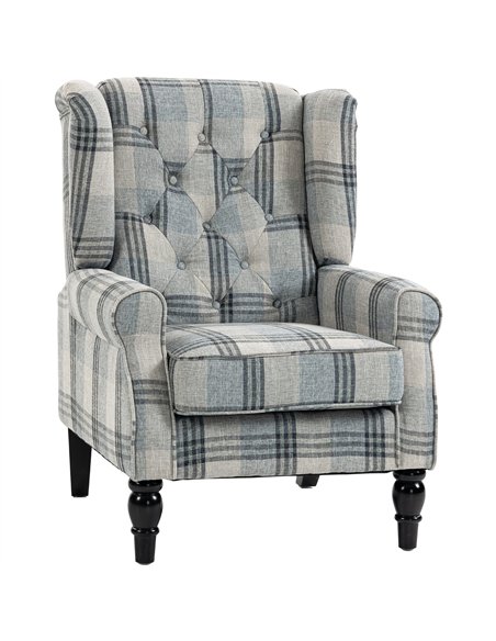 HOMCOM Faux Linen Armchair with Thick Spring Cushion, Wingback Accent Chair with High Back, Solid Wood Legs, Mixed Plaid - pic 208044 | FastDaddyshop