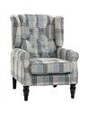 HOMCOM Faux Linen Armchair with Thick Spring Cushion, Wingback Accent Chair with High Back, Solid Wood Legs, Mixed Plaid