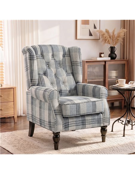 HOMCOM Faux Linen Armchair with Thick Spring Cushion, Wingback Accent Chair with High Back, Solid Wood Legs, Mixed Plaid - pic 208045 | FastDaddyshop