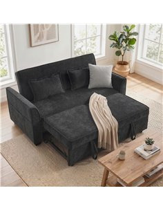 HOMCOM 2 Seater Sofa Bed, 4-in-1 L-Shaped Convertible Pull-Out Sleeper Sofa with Adjustable Backrest and Side Pockets, Black 2