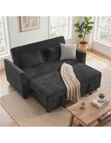 HOMCOM 2 Seater Sofa Bed, 4-in-1 L-Shaped Convertible Pull-Out Sleeper Sofa with Adjustable Backrest and Side Pockets, Black