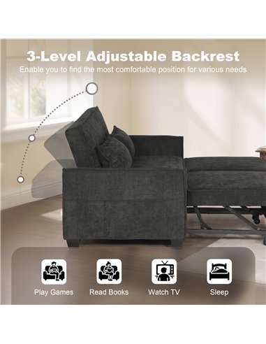 HOMCOM 2 Seater Sofa Bed, 4-in-1 L-Shaped Convertible Pull-Out Sleeper Sofa with Adjustable Backrest and Side Pockets, Black