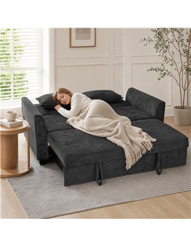 HOMCOM 2 Seater Sofa Bed, 4-in-1 L-Shaped Convertible Pull-Out Sleeper Sofa with Adjustable Backrest and Side Pockets, Black