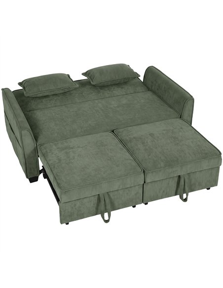HOMCOM 2 Seater Sofa Bed, 4-in-1 L-Shaped Convertible Pull-Out Sleeper Sofa with Adjustable Backrest Side Pockets, Dark Green - pic 208062 | FastDaddyshop